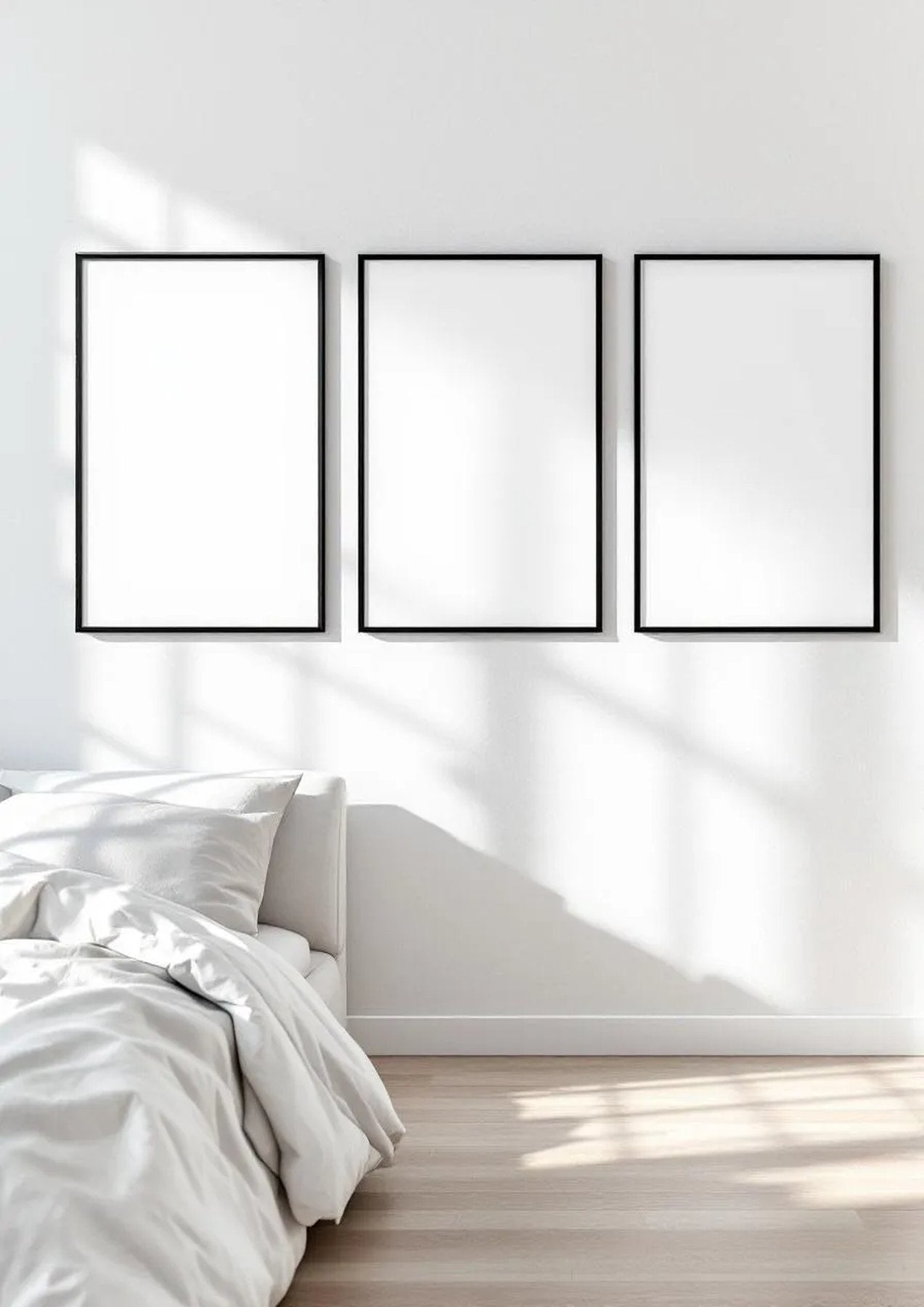 White Bedroom Premium Interior Mockup — Matte Black Frame Portrait 4:5 — Perspective View — #03711 | MockupBulk