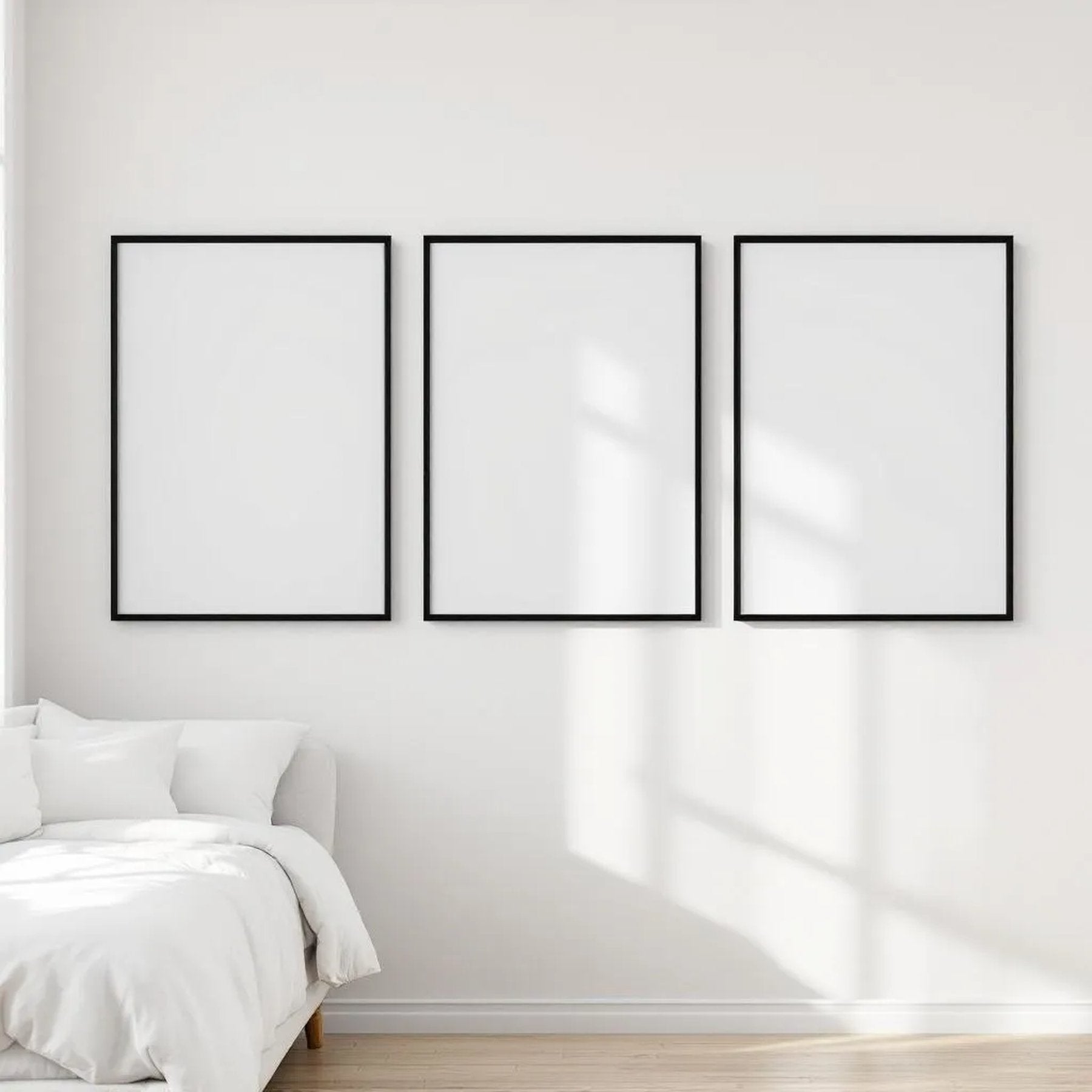 White Bedroom Frame Display Mockup — Plain Square Frame Square 1:1 — Perspective View — #03712 | MockupBulk
