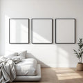 White Bedroom Interior Frame Mockup — Plain Square Frame Square 1:1 — Perspective View — #03715 | MockupBulk