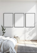 White Bedroom Professional Frame Mockup — Matte Black Frame Portrait 2:3 — Perspective View — #03717 | MockupBulk