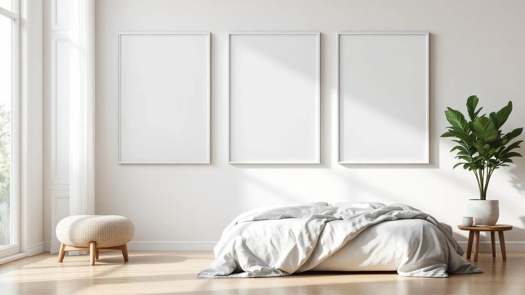 White Bedroom Professional Frame Mockup — White Frame Square 1:1 — Perspective View — #03719 | MockupBulk