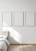 White Bedroom High-Res Frame Mockup — White Frame Portrait 2:3 — Perspective View — #03720 | MockupBulk