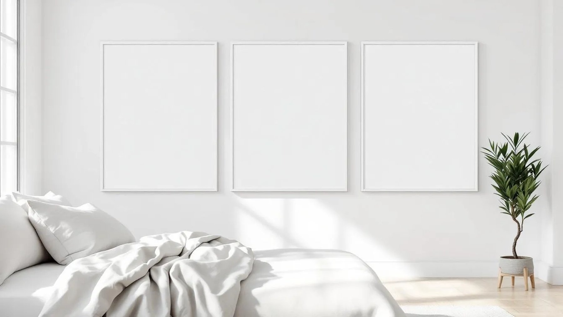 White Bedroom Frame Display Mockup — White Frame Square 1:1 — Perspective View — #03722 | MockupBulk