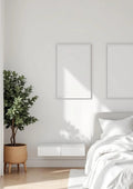 White Bedroom Styled Room Mockup — White Frame Portrait 2:3 — Perspective View — #03723 | MockupBulk