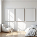 White Bedroom Room Scene Mockup — Plain Square Frame Portrait 2:3 — Perspective View — #03724 | MockupBulk