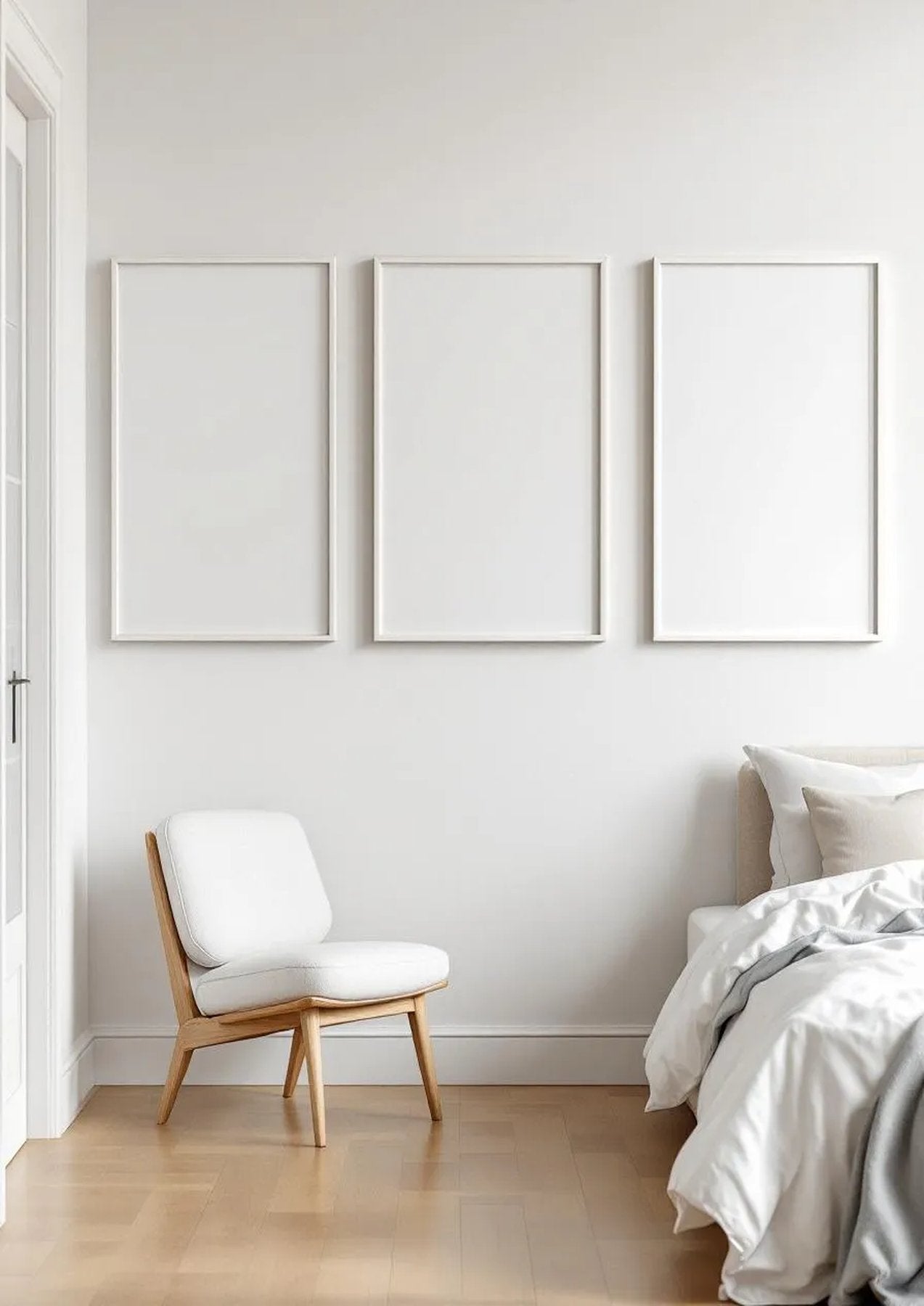 White Bedroom Premium Interior Mockup — White Frame Square 1:1 — Perspective View — #03726 | MockupBulk