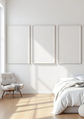 White Bedroom Wall Art Mockup — White Frame Portrait 2:3 — Perspective View — #03729 | MockupBulk