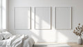 White Bedroom Editorial Room Mockup — White Frame Portrait 2:3 — Perspective View — #03731 | MockupBulk