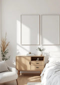 White Bedroom Wall Art Mockup — White Frame Portrait 2:3 — Perspective View — #03732 | MockupBulk