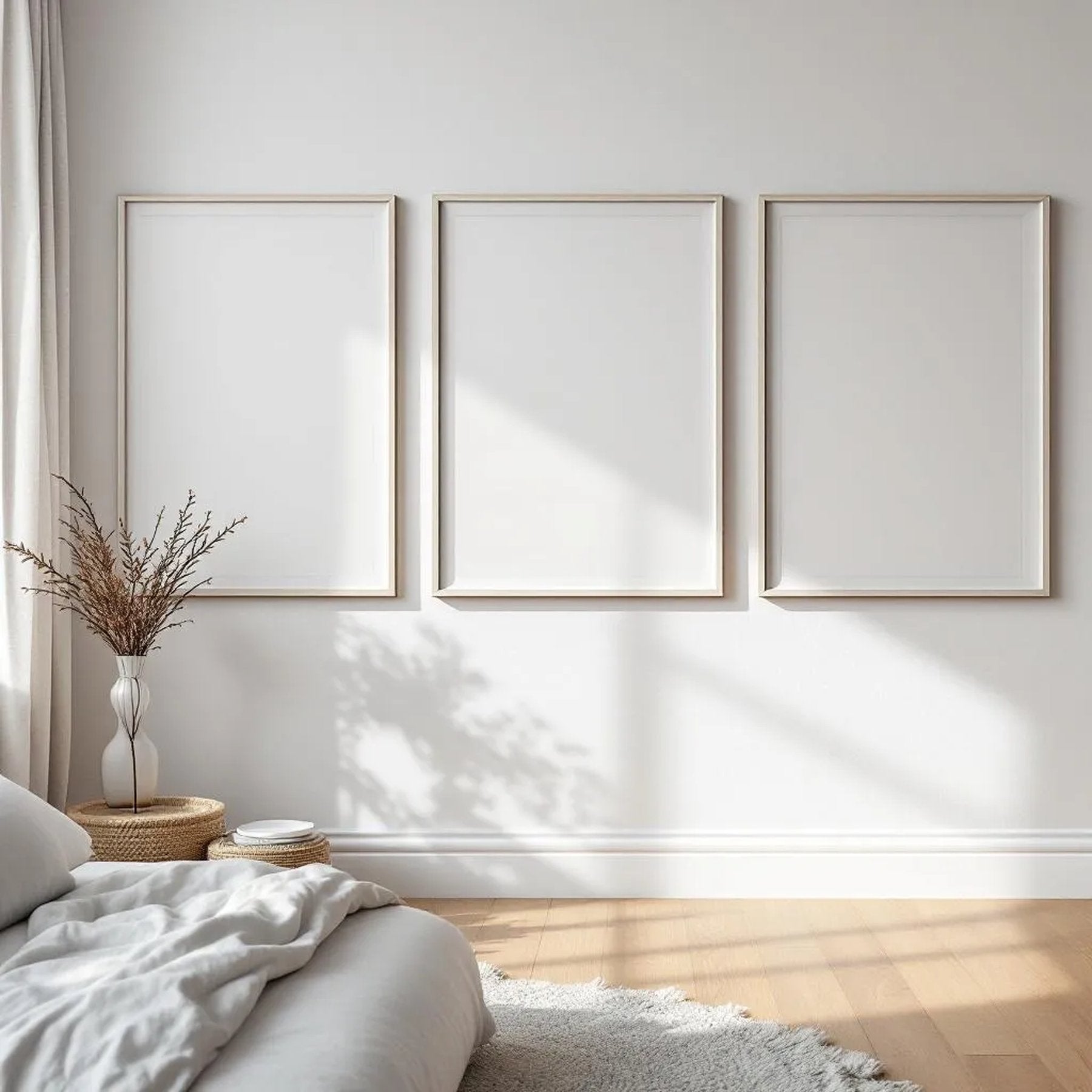 White Bedroom Styled Room Mockup — Plain Square Frame Square 1:1 — Perspective View — #03733 | MockupBulk