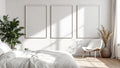 White Bedroom Room Scene Mockup — White Frame Portrait 5:7 — Perspective View — #03734 | MockupBulk
