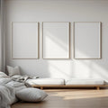 White Bedroom Editorial Room Mockup — Plain Square Frame Square 1:1 — Perspective View — #03736 | MockupBulk