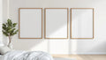 White Bedroom Professional Frame Mockup — Natural Oak Frame Square 1:1 — Perspective View — #03740 | MockupBulk