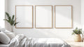 White Bedroom Room Scene Mockup — Natural Oak Frame Square 1:1 — Perspective View — #03743 | MockupBulk