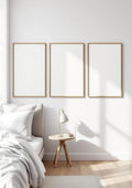 White Bedroom Editorial Room Mockup — Natural Oak Frame Square 1:1 — Perspective View — #03747 | MockupBulk