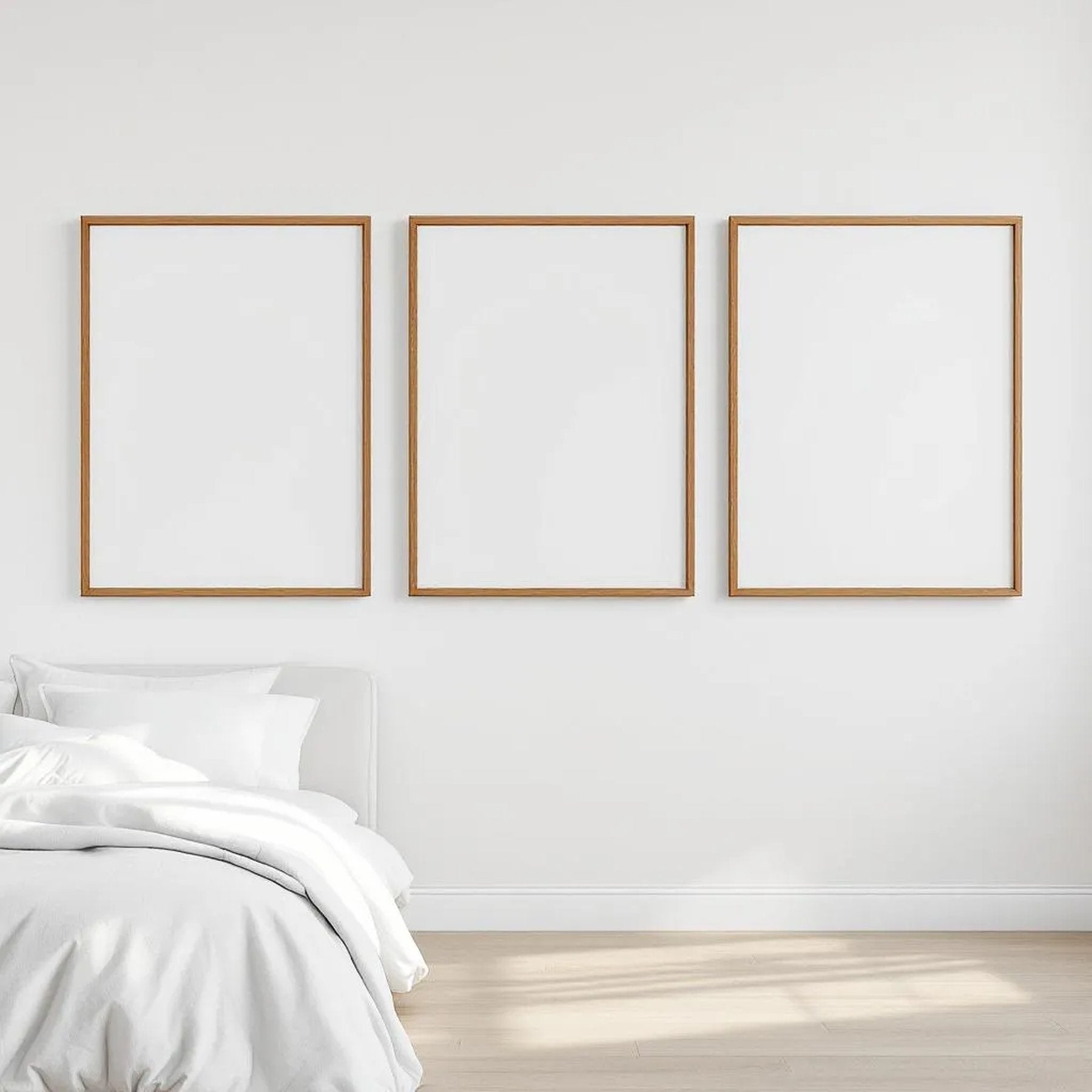 White Bedroom Interior Frame Mockup — Plain Square Frame Square 1:1 — Perspective View — #03748 | MockupBulk