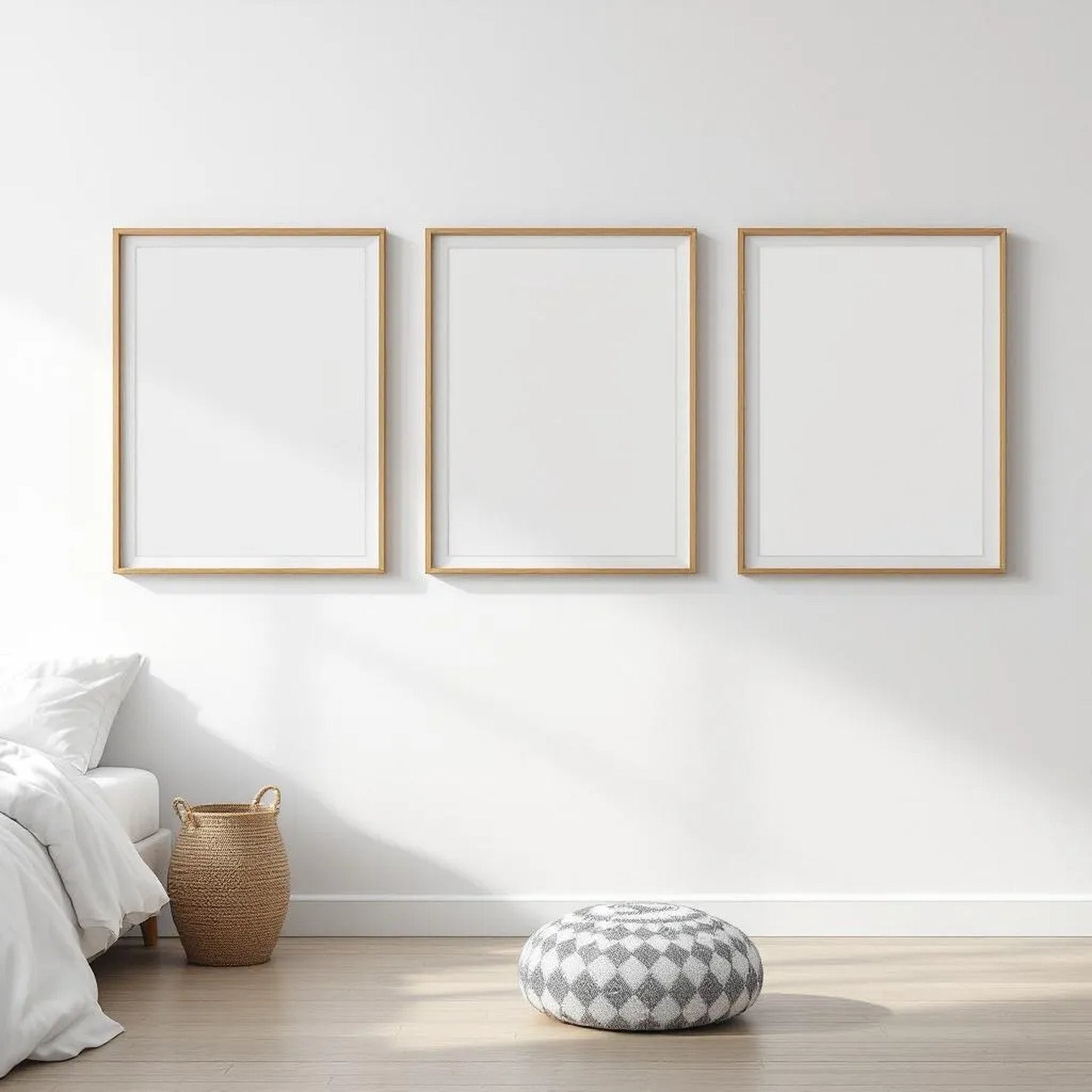 White Bedroom Premium Interior Mockup — Plain Square Frame Square 1:1 — Perspective View — #03754 | MockupBulk