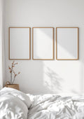 White Bedroom Frame Display Mockup — Natural Oak Frame Portrait 2:3 — Perspective View — #03756 | MockupBulk