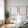 White Bedroom Room Scene Mockup — Plain Square Frame Portrait 2:3 — Perspective View — #03757 | MockupBulk