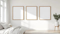 White Bedroom Premium Interior Mockup — Natural Oak Frame Square 1:1 — Perspective View — #03758 | MockupBulk