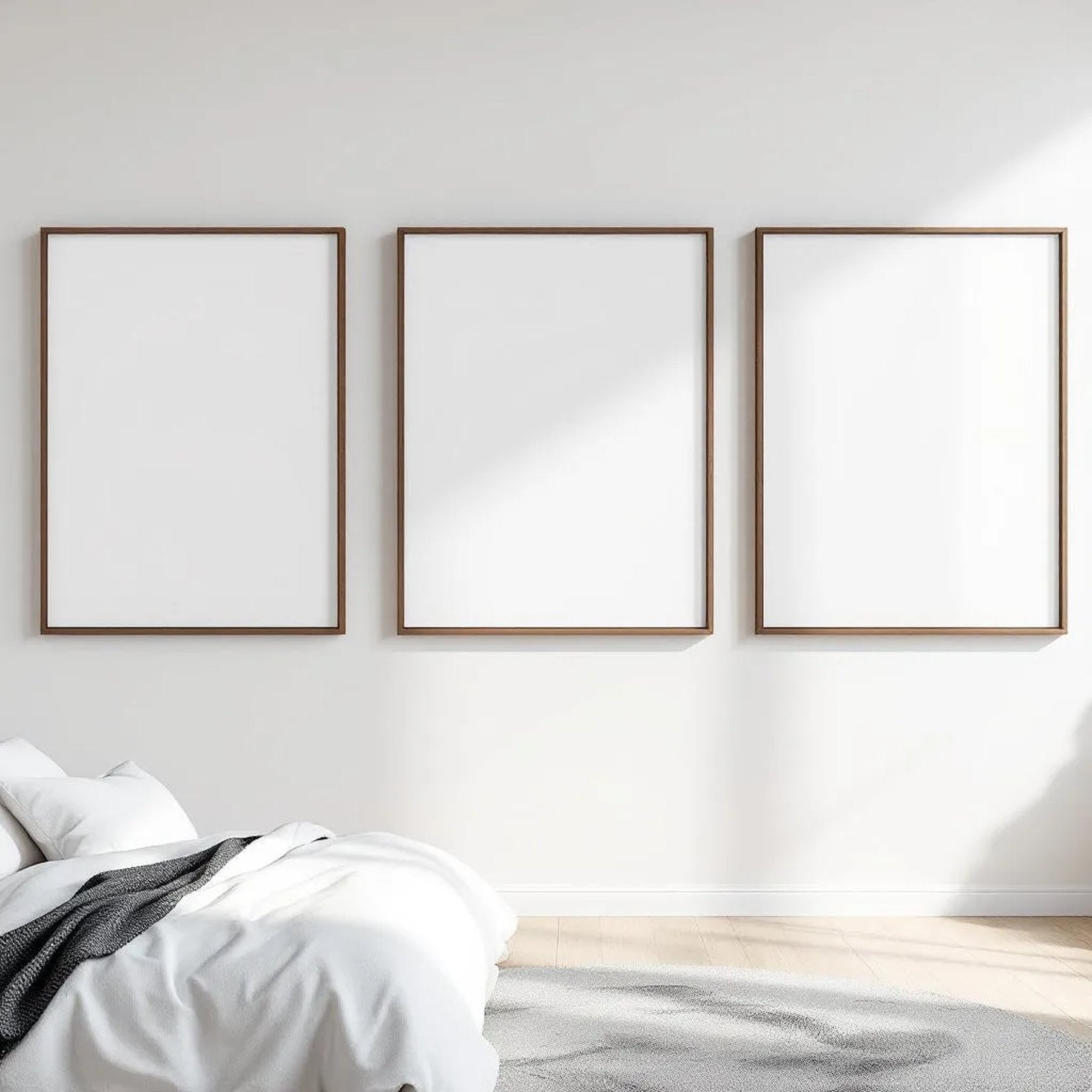 White Bedroom High-Res Frame Mockup — Plain Square Frame Square 1:1 — Perspective View — #03769 | MockupBulk