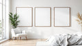 White Bedroom Premium Interior Mockup — Walnut Frame Square 1:1 — Perspective View — #03770 | MockupBulk