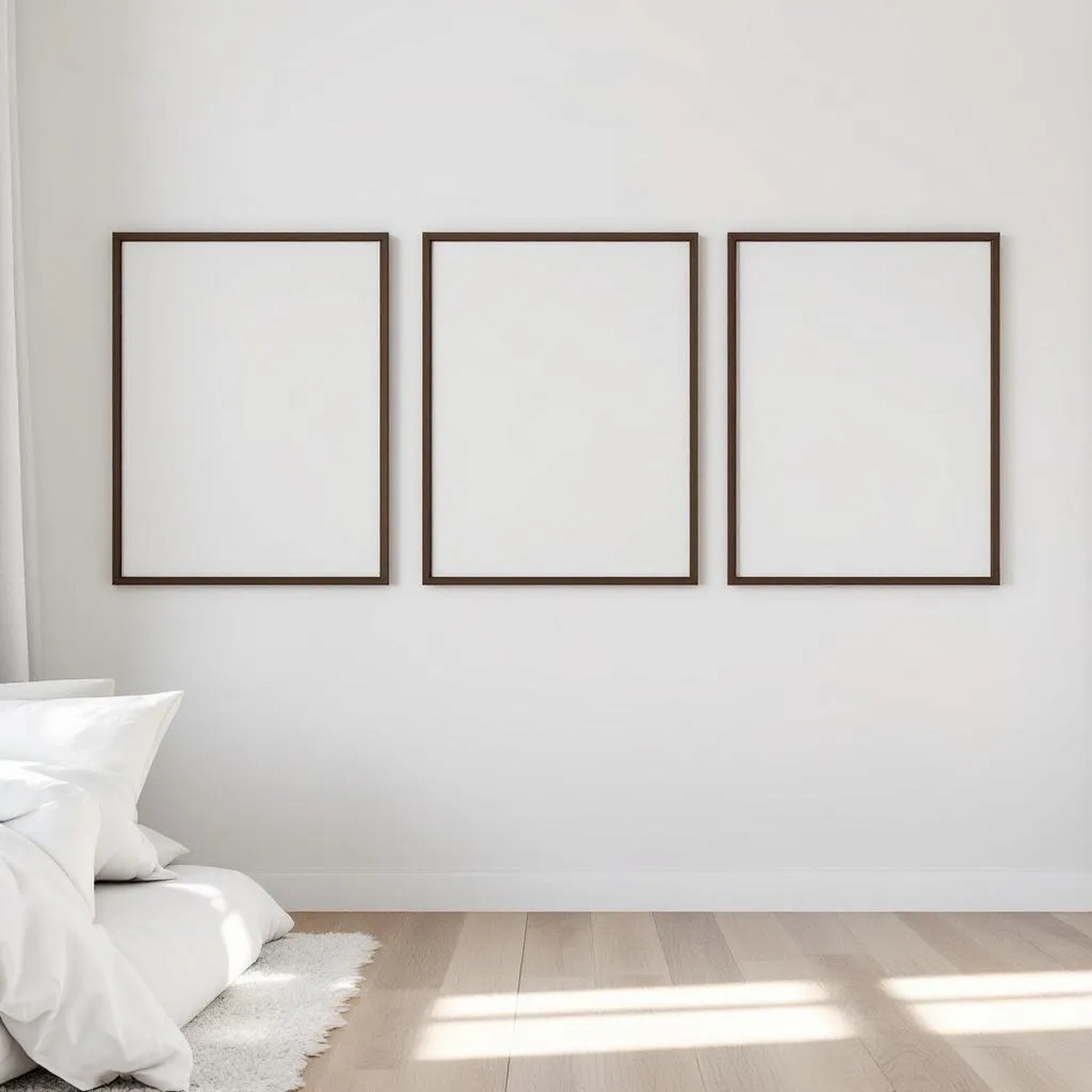 White Bedroom Room Scene Mockup — Plain Square Frame Square 1:1 — Perspective View — #03775 | MockupBulk