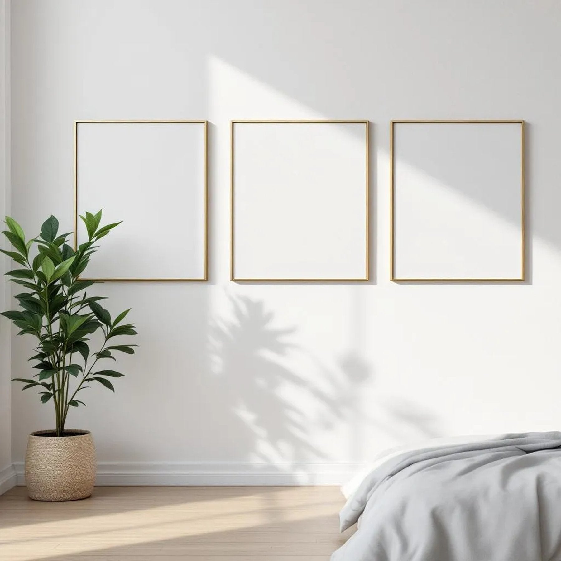 White Bedroom High-Res Frame Mockup — Plain Square Frame Square 1:1 — Perspective View — #03781 | MockupBulk