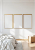White Bedroom Editorial Room Mockup — Gold Frame Portrait 2:3 — Perspective View — #03783 | MockupBulk