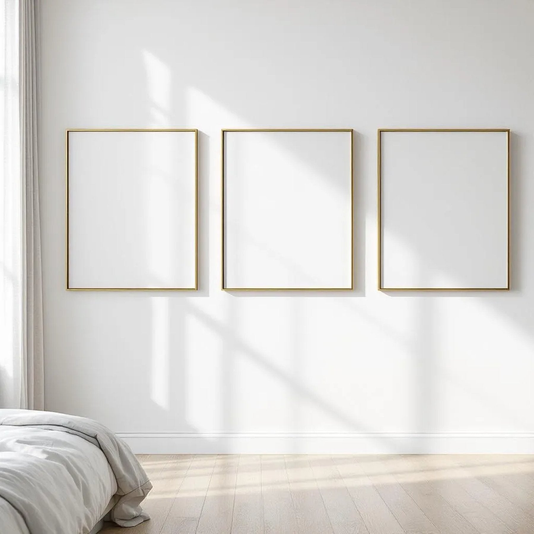 White Bedroom Interior Frame Mockup — Plain Square Frame Square 1:1 — Perspective View — #03784 | MockupBulk