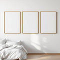 White Bedroom Lifestyle Frame Mockup — Plain Square Frame Landscape 11x14 — Perspective View — #03787 | MockupBulk
