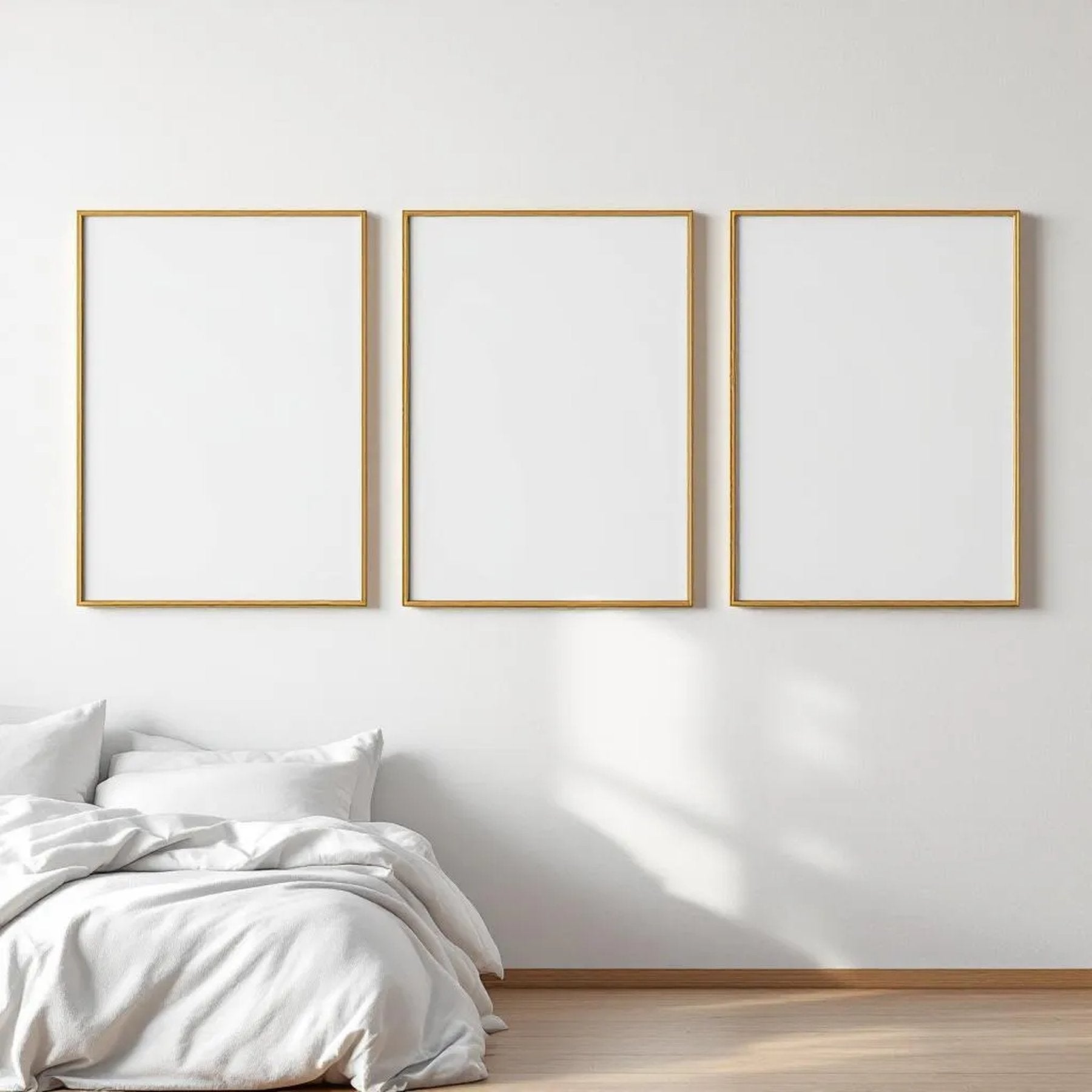 White Bedroom Lifestyle Frame Mockup — Plain Square Frame Landscape 11x14 — Perspective View — #03787 | MockupBulk