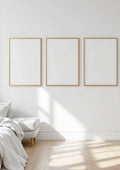 White Bedroom Frame Display Mockup — Gold Frame Portrait 2:3 — Perspective View — #03789 | MockupBulk