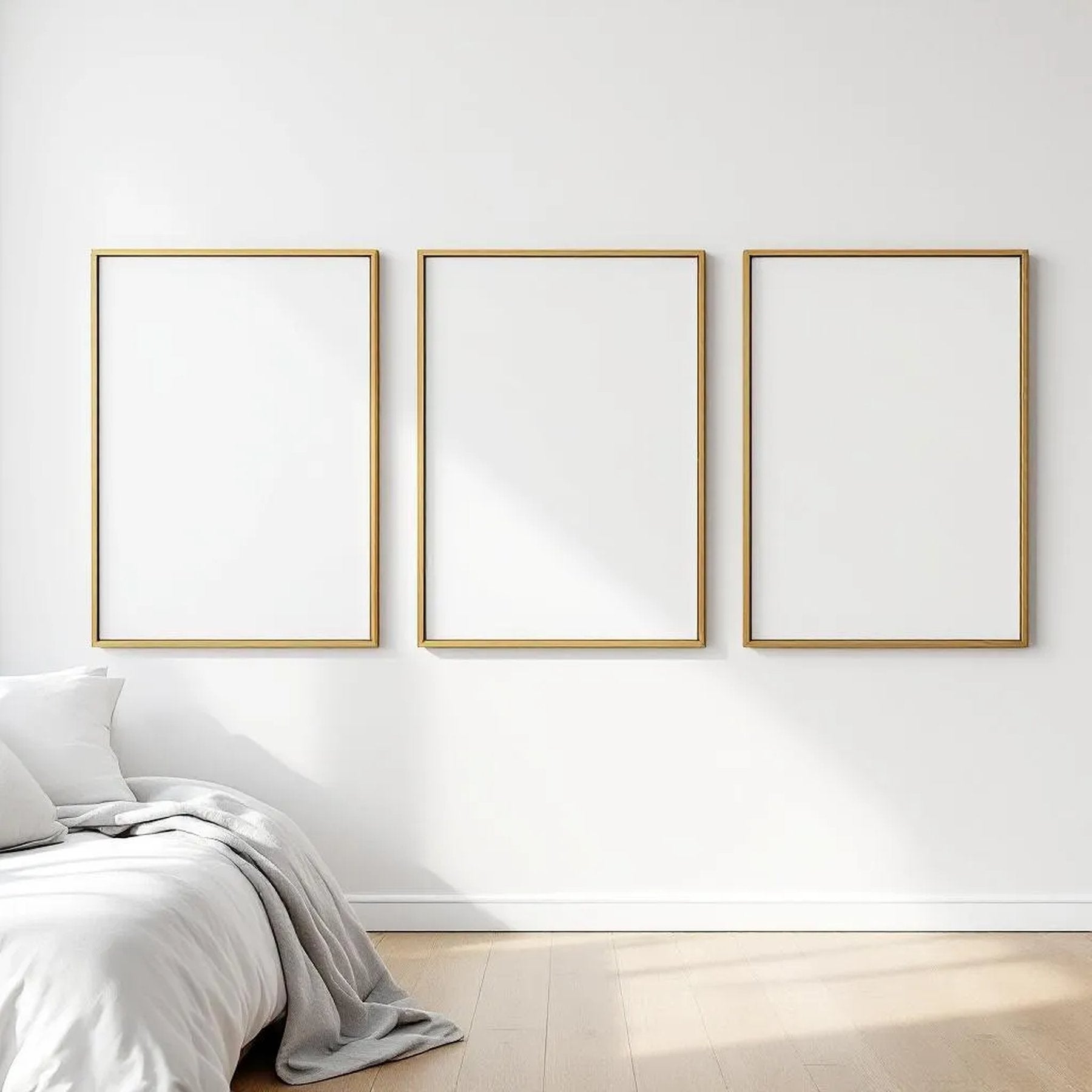 White Bedroom Room Scene Mockup — Plain Square Frame Square 1:1 — Perspective View — #03790 | MockupBulk