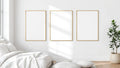 White Bedroom Room Scene Mockup — Gold Frame Square 1:1 — Perspective View — #03791 | MockupBulk