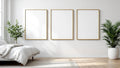 White Bedroom Premium Interior Mockup — Gold Frame Square 1:1 — Perspective View — #03794 | MockupBulk