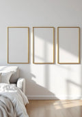 White Bedroom High-Res Frame Mockup — Gold Frame Portrait 2:3 — Perspective View — #03795 | MockupBulk