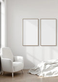 White Bedroom Editorial Room Mockup — Gold Frame Portrait 2:3 — Perspective View — #03798 | MockupBulk