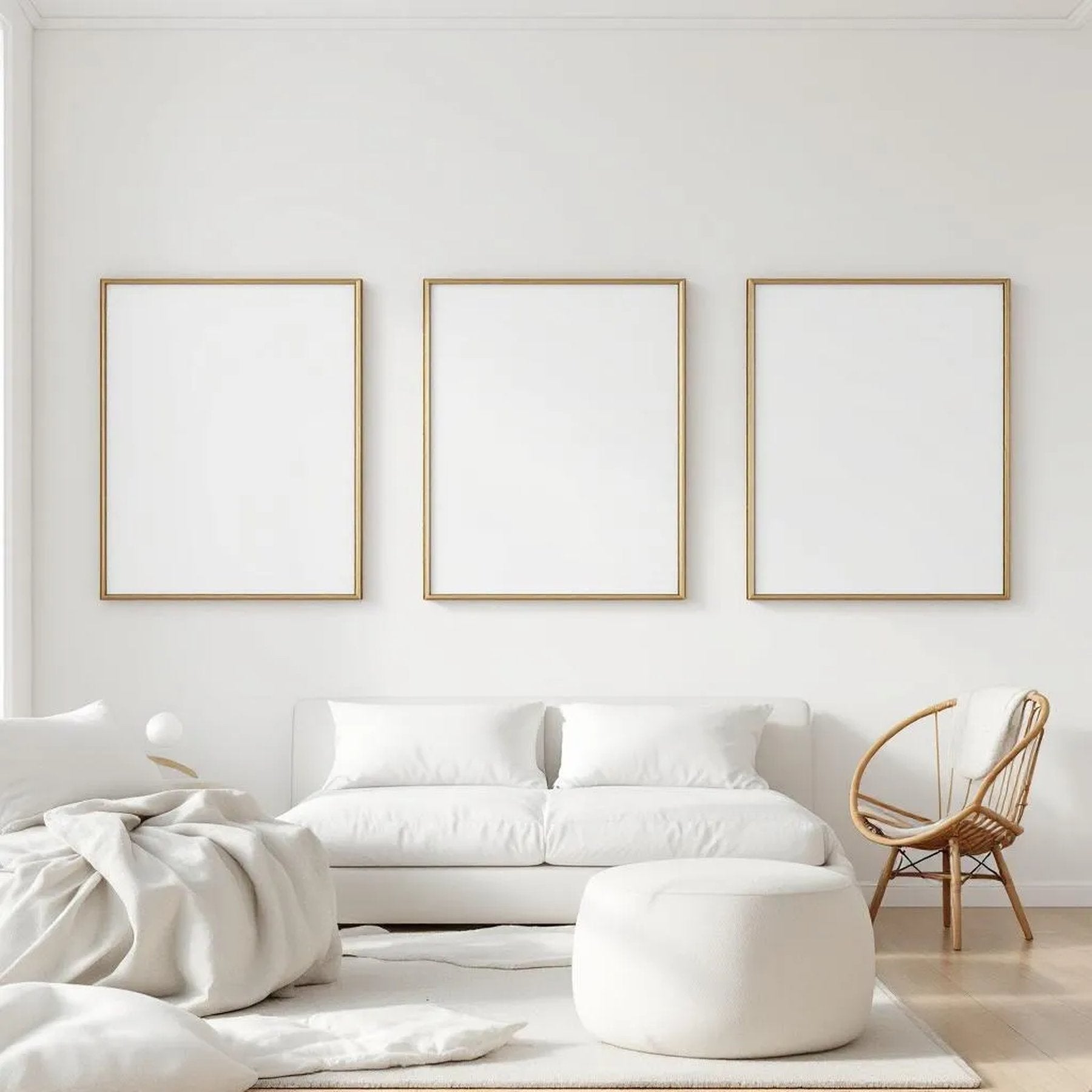 White Bedroom Wall Art Mockup — Plain Square Frame Square 1:1 — Perspective View — #03799 | MockupBulk