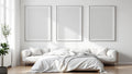 White Bedroom Interior Frame Mockup — Silver Frame Square 1:1 — Perspective View — #03803 | MockupBulk
