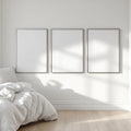 White Bedroom Wall Art Mockup — Plain Square Frame Square 1:1 — Perspective View — #03808 | MockupBulk