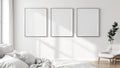 White Bedroom Room Scene Mockup — Silver Frame Square 1:1 — Perspective View — #03812 | MockupBulk