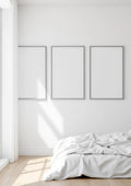 White Bedroom High-Res Frame Mockup — Silver Frame Portrait 2:3 — Perspective View — #03816 | MockupBulk
