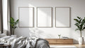 White Bedroom Professional Frame Mockup — Silver Frame Square 1:1 — Perspective View — #03818 | MockupBulk