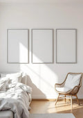 White Bedroom Frame Display Mockup — Silver Frame Landscape 3:4 — Perspective View — #03819 | MockupBulk