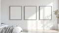 White Bedroom Editorial Room Mockup — Silver Frame Portrait 2:3 — Perspective View — #03821 | MockupBulk