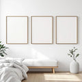 White Bedroom Interior Frame Mockup — Plain Square Frame Square 1:1 — Perspective View — #03826 | MockupBulk