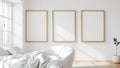 White Bedroom Interior Frame Mockup — Raw Pine Frame Square 1:1 — Perspective View — #03827 | MockupBulk
