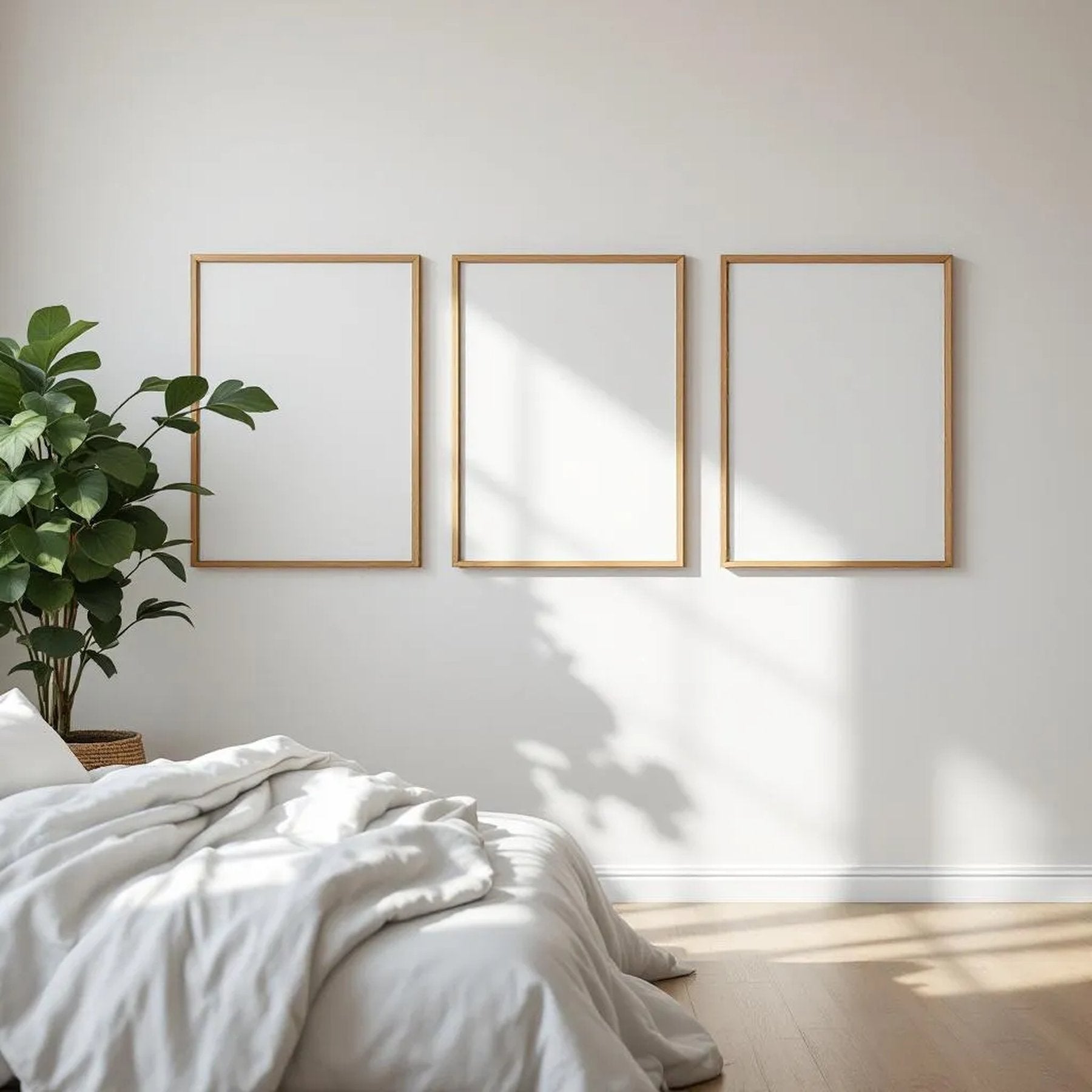 White Bedroom Editorial Room Mockup — Plain Square Frame Portrait 2:3 — Perspective View — #03829 | MockupBulk