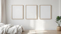 White Bedroom Lifestyle Frame Mockup — Raw Pine Frame Square 1:1 — Perspective View — #03830 | MockupBulk